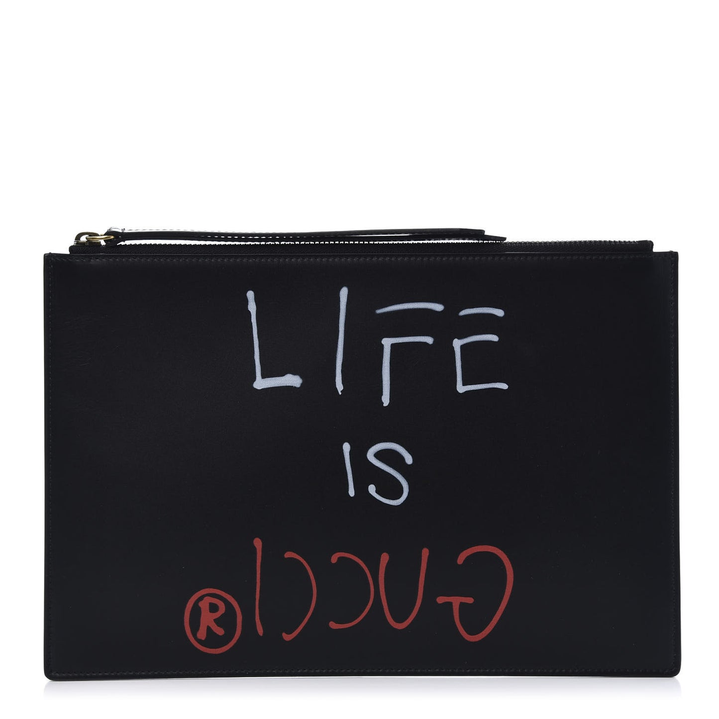 Calfskin GucciGhost Life is Gucci Zip Pouch Black