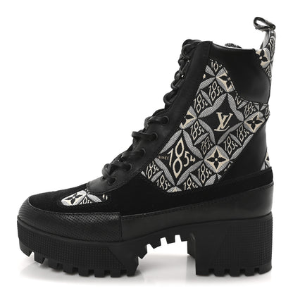 Louis Vuitton Suede Calfskin Jacquard Since 1854 Laureate Platform Desert Boots 38 Black 1 of 8