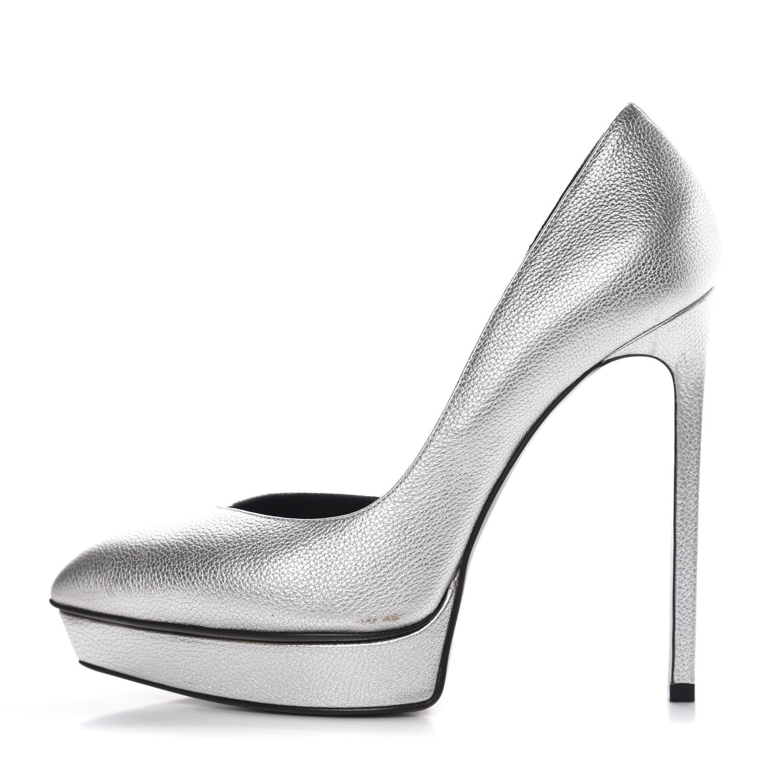 Saint Laurent Metallic Grained Calfskin Janis 105 D'Orsay Pumps 38.5 Argento 1 of 16