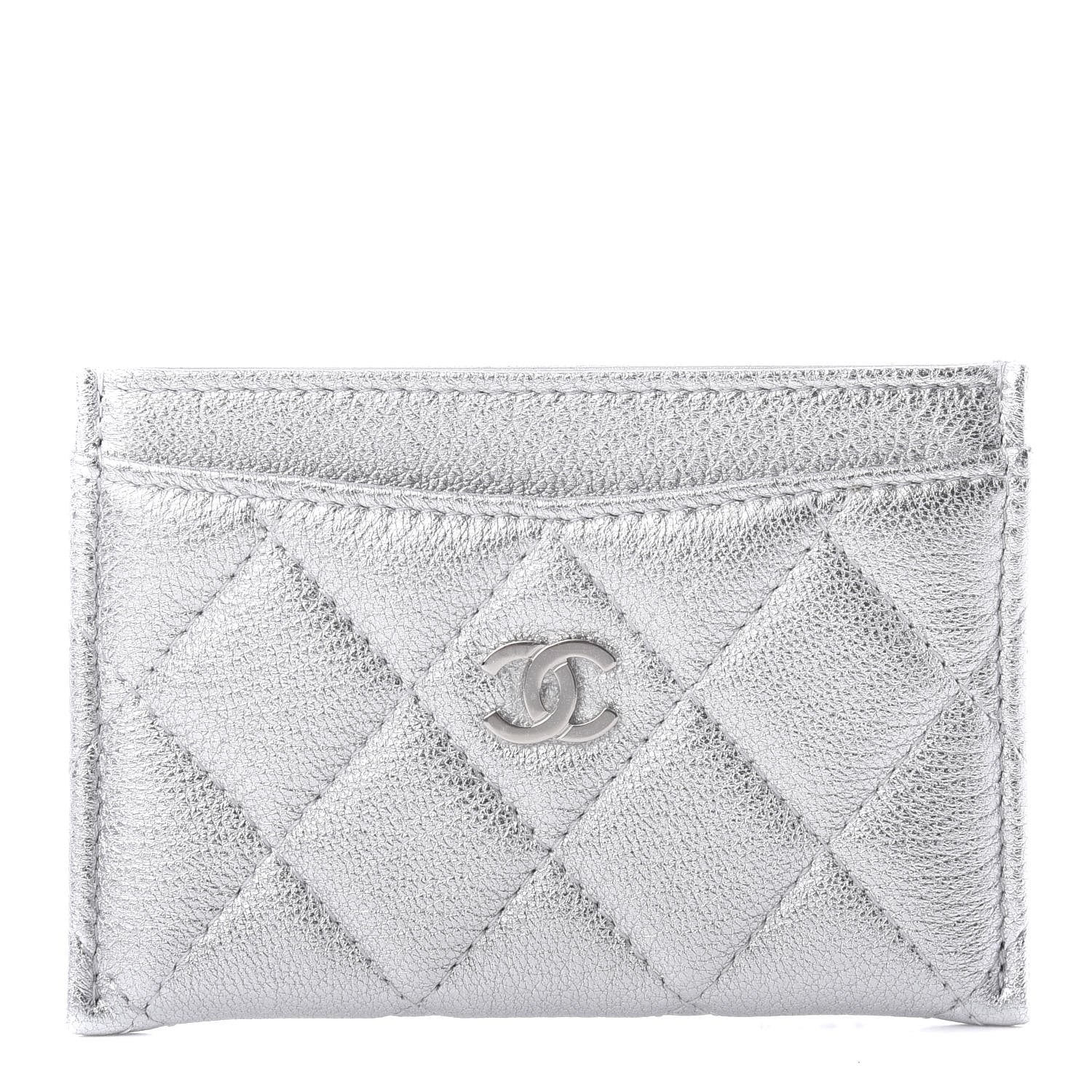 Chanel Metallic Lambskin Quilted Card Holder Silver 1 of 9