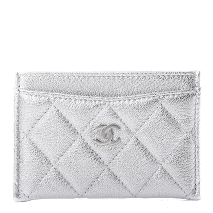 Chanel Metallic Lambskin Quilted Card Holder Silver 1 of 9