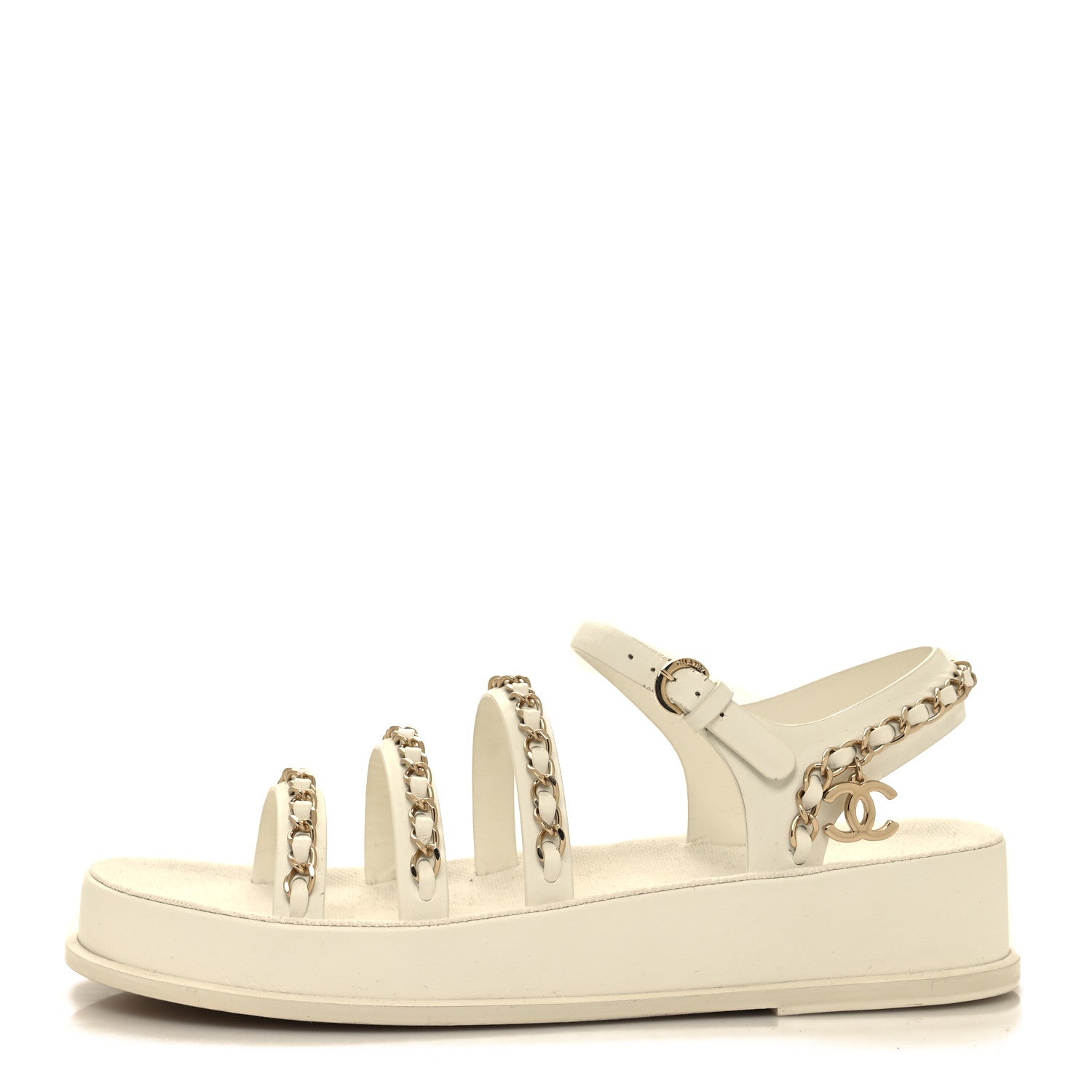 Chanel Calfskin Chain Platform Sandals 38 White 1 of 8