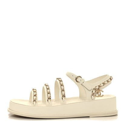 Chanel Calfskin Chain Platform Sandals 38 White 1 of 8