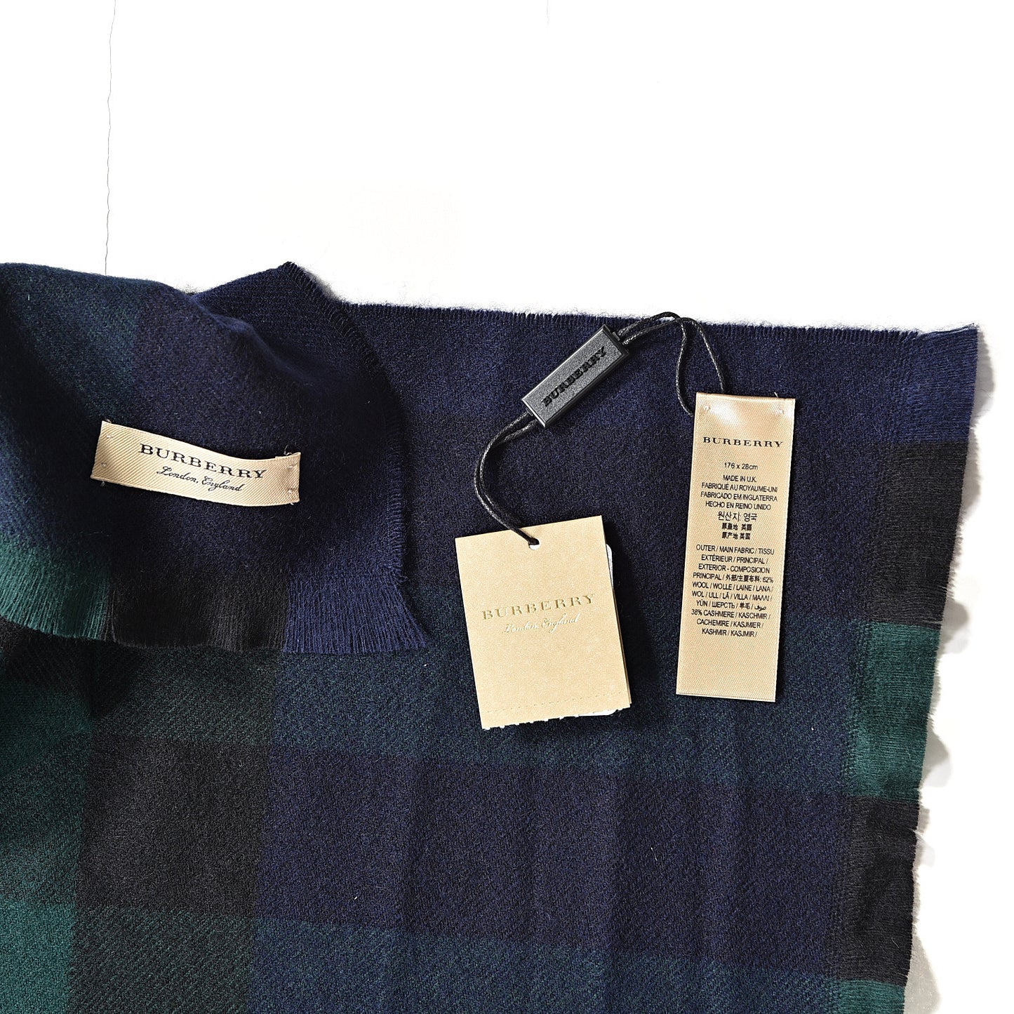 Wool Cashmere Giant Exploded Check Fringe Scarf Blue