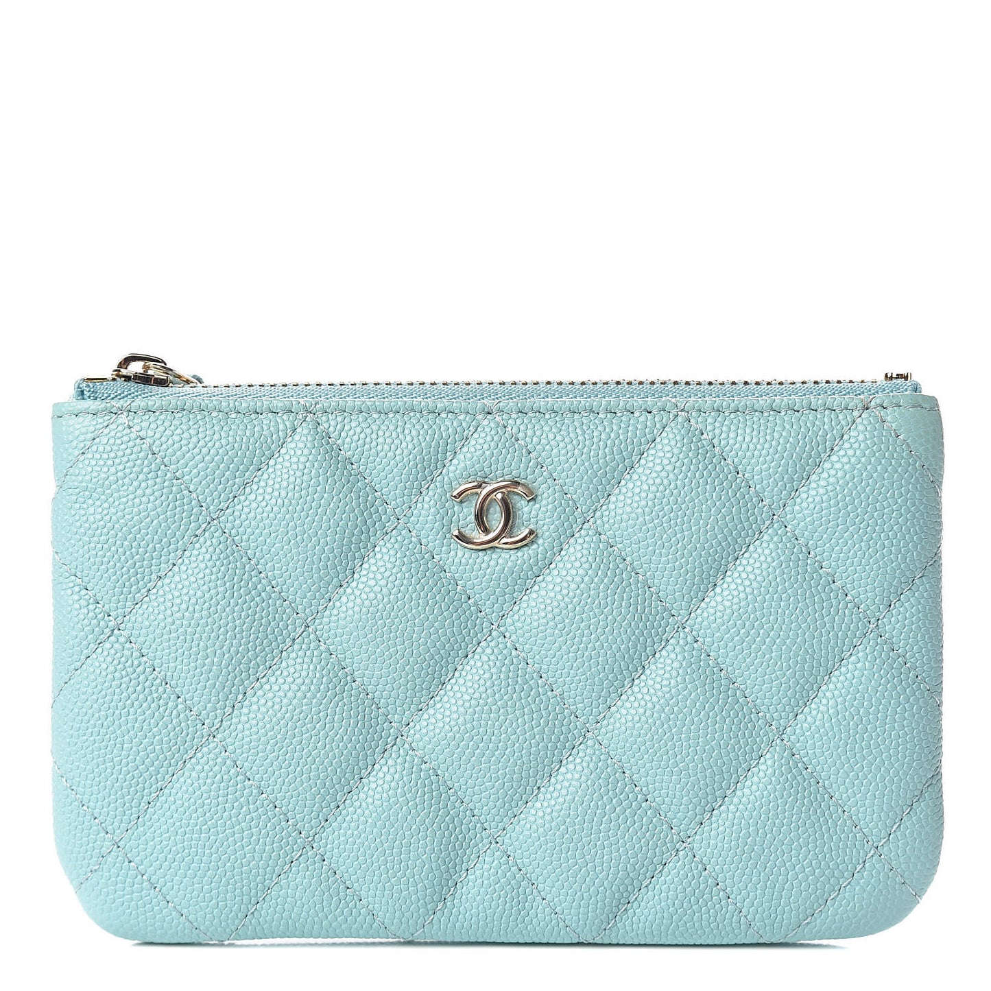 Caviar Quilted Small Cosmetic Case Light Blue