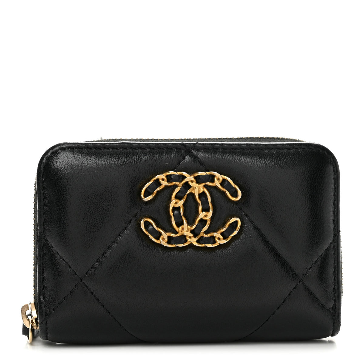 Chanel Lambskin Quilted Chanel 19 Zip Around Coin Purse Wallet Black 1 of 8