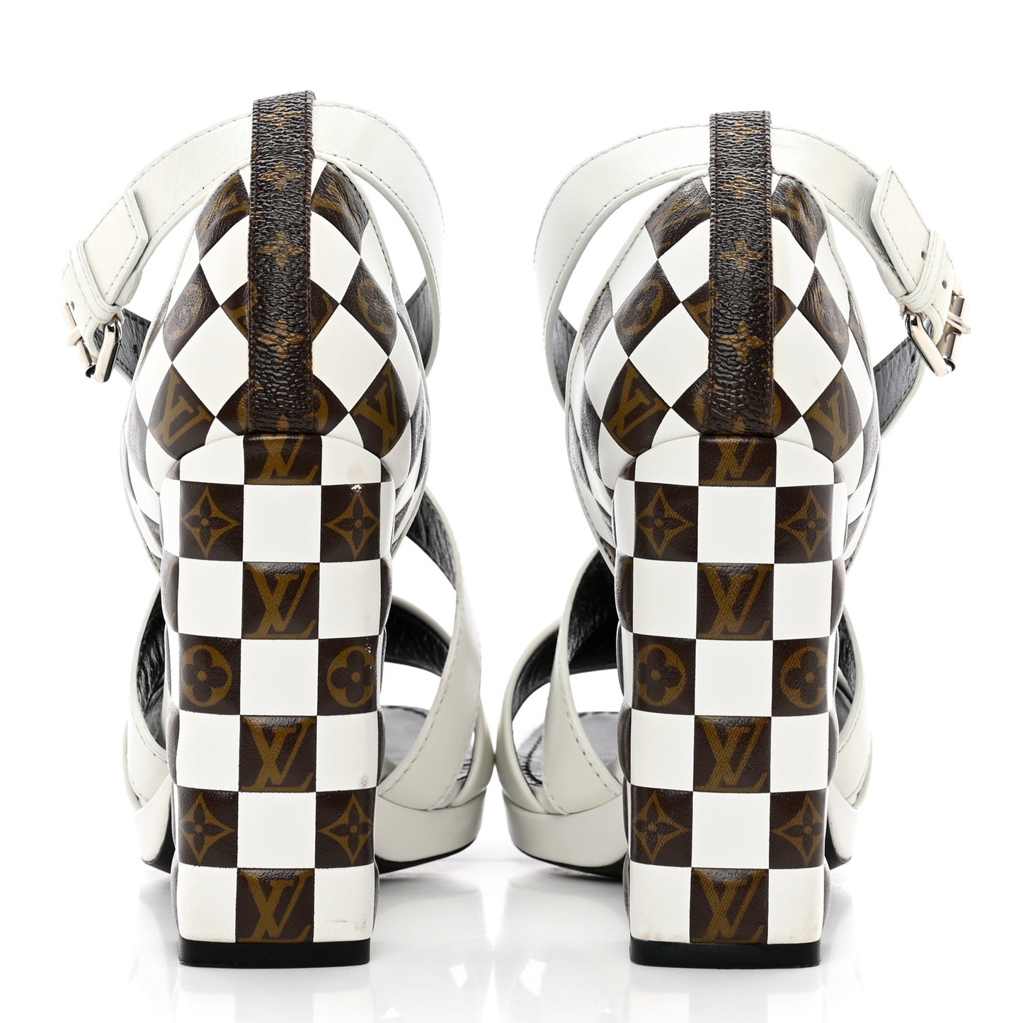 Calfskin Monogram Damier Tressage Matchmake Cross Sandals 37.5 White