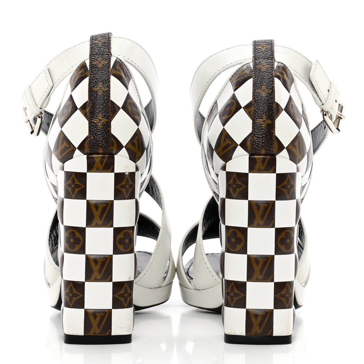 Louis Vuitton Calfskin Monogram Damier Tressage Matchmake Cross Sandals 37.5 White 5 of 16