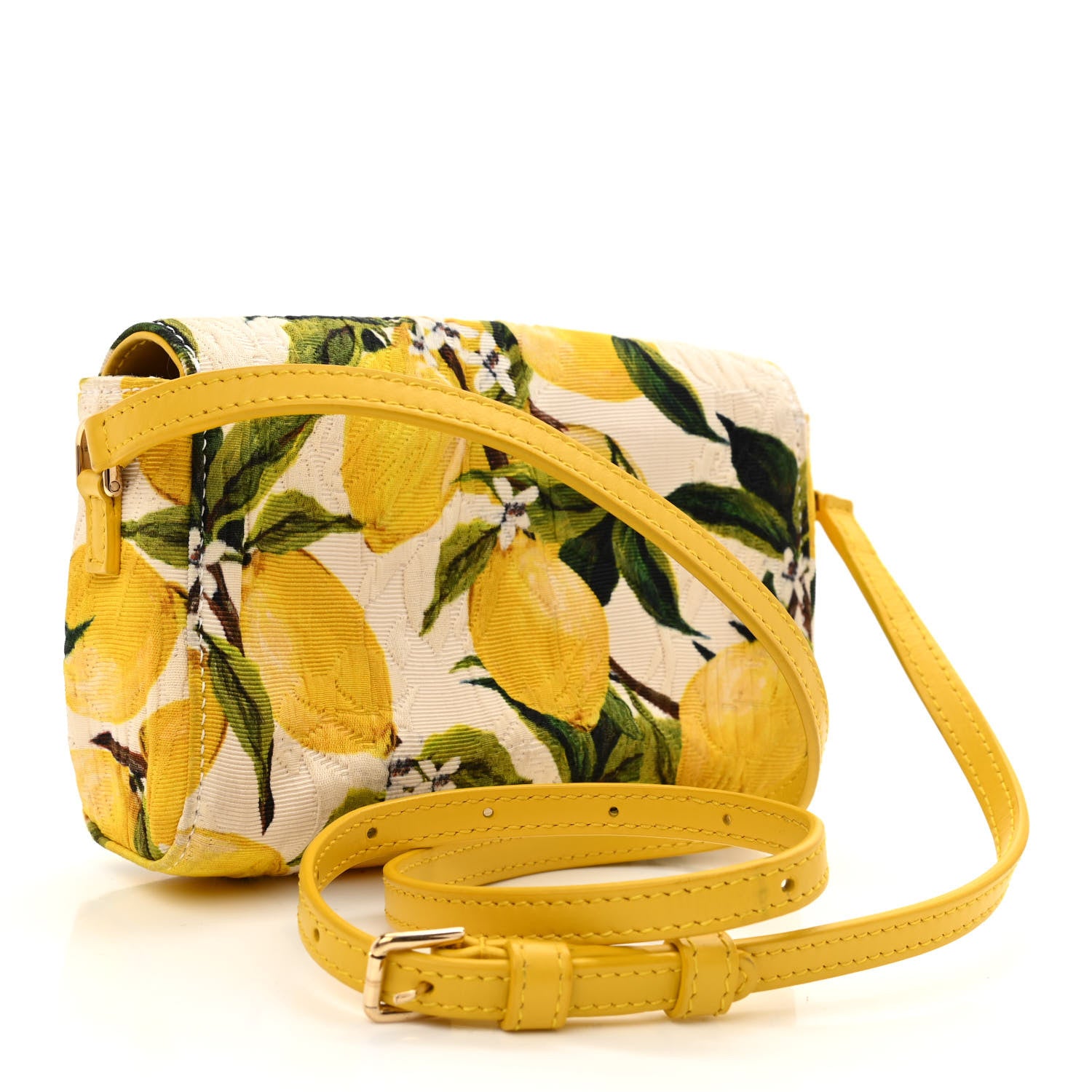 Dolce & Gabbana Canvas Lemon Printed Shoulder Bag White Yellow 3 of 8