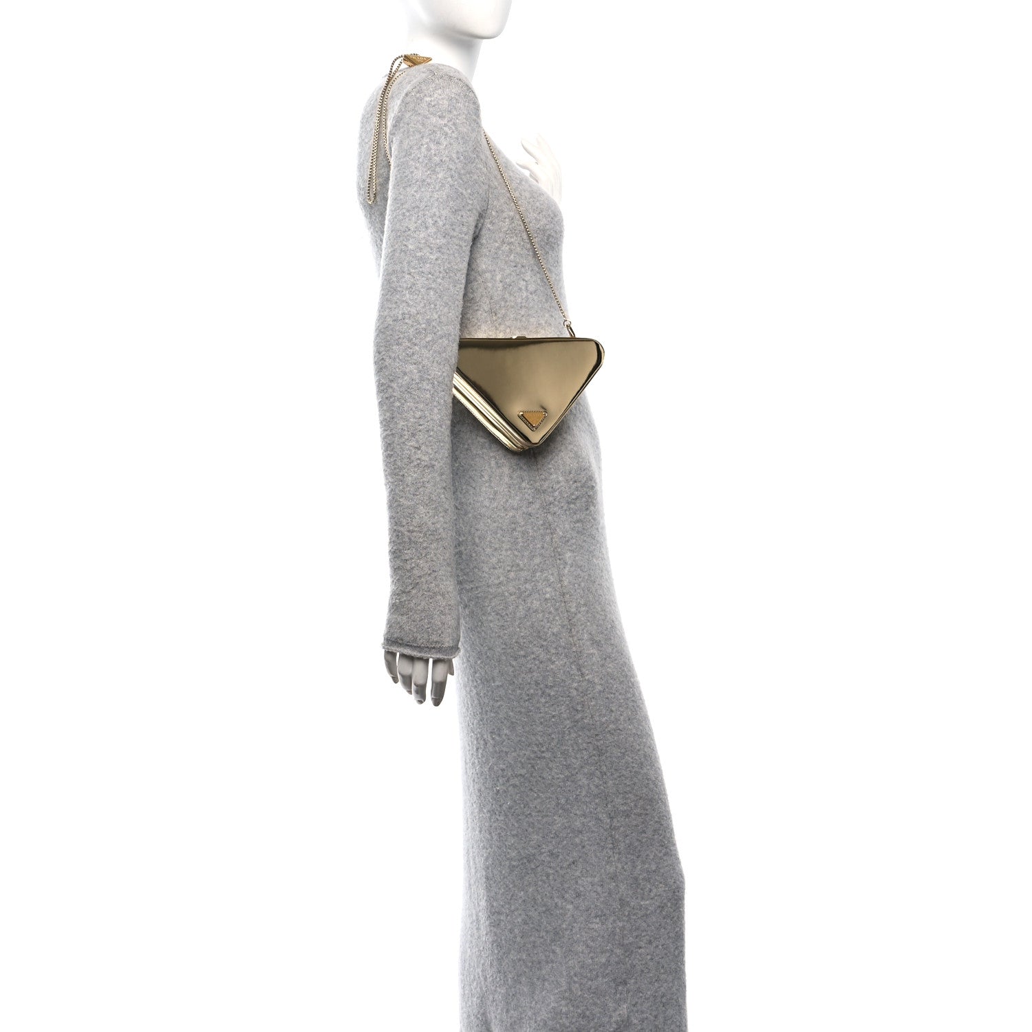 Prada Metallic Patent Triangle Crossbody Clutch Platino 2 of 8