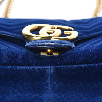 Gucci Velvet Matelasse Medium GG Marmont Shoulder Bag Cobalt Blue 12 of 14