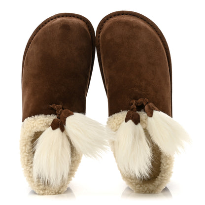 Miu Miu Scamosciato Winter Shearling Tassel Mule Slippers 37 Cacao 2 of 9