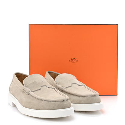 Hermes Suede Goatskin Mens Guillaume Loafers 43.5 Beige Argile 9 of 9