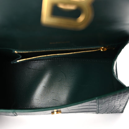 Balenciaga Shiny Calfskin Crocodile Embossed Small Hourglass Top Handle Bag Forest Green 5 of 9
