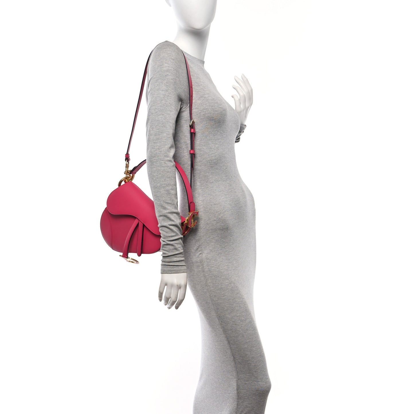 Smooth Calfskin Saddle Bag With Strap Fuchsia