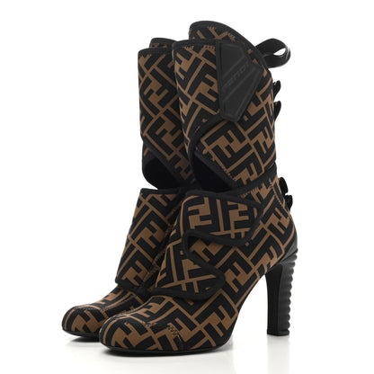 Fendi Lycra Vitello FF Logo Tape Promenade Ankle Boots 36.5 Tobacco Black 3 of 8