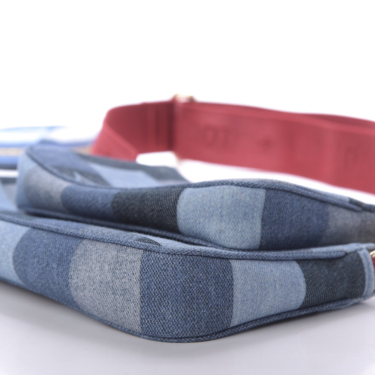 Denim Damier Monogram Patchwork Multi Pochette Accessories Blue Rouge