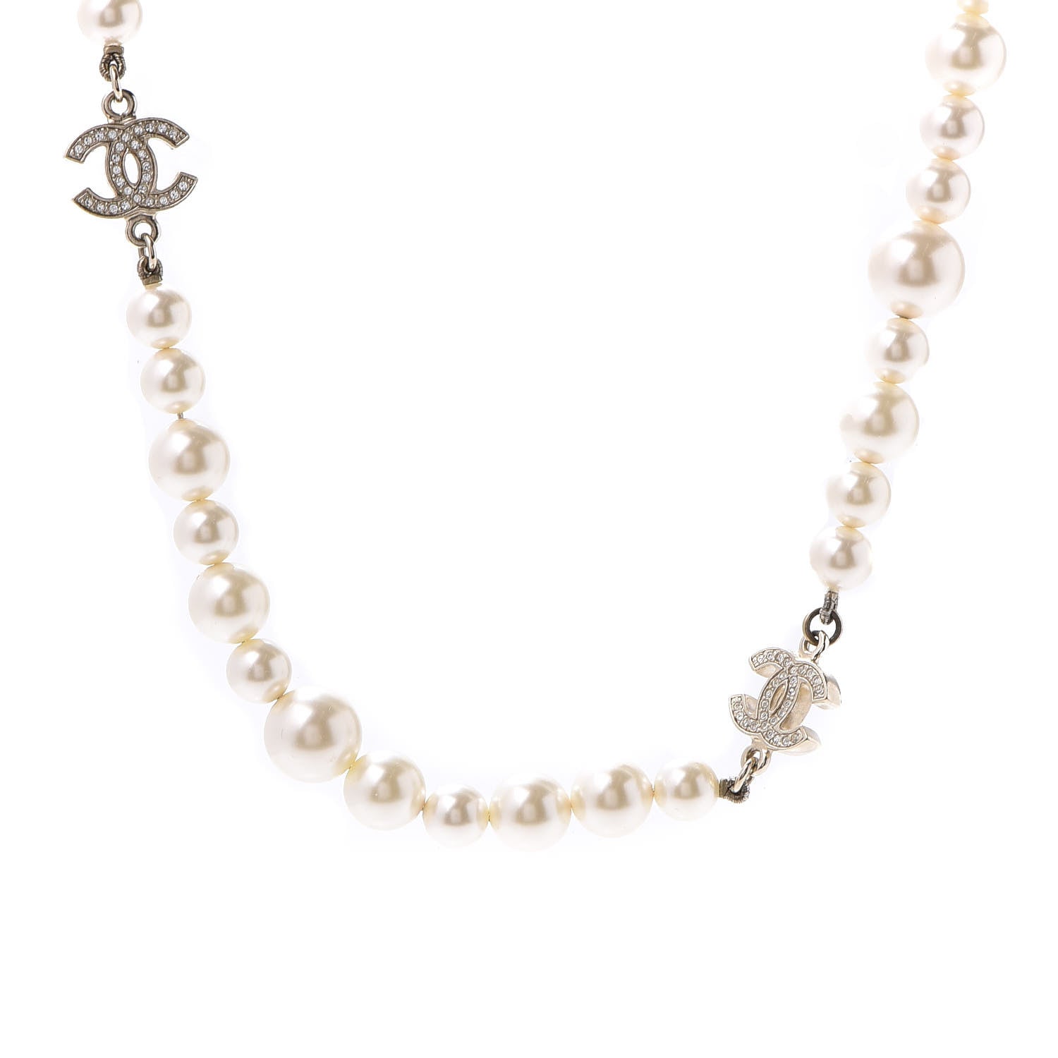 Chanel Crystal Pearl CC Short Necklace Gold 1 of 7