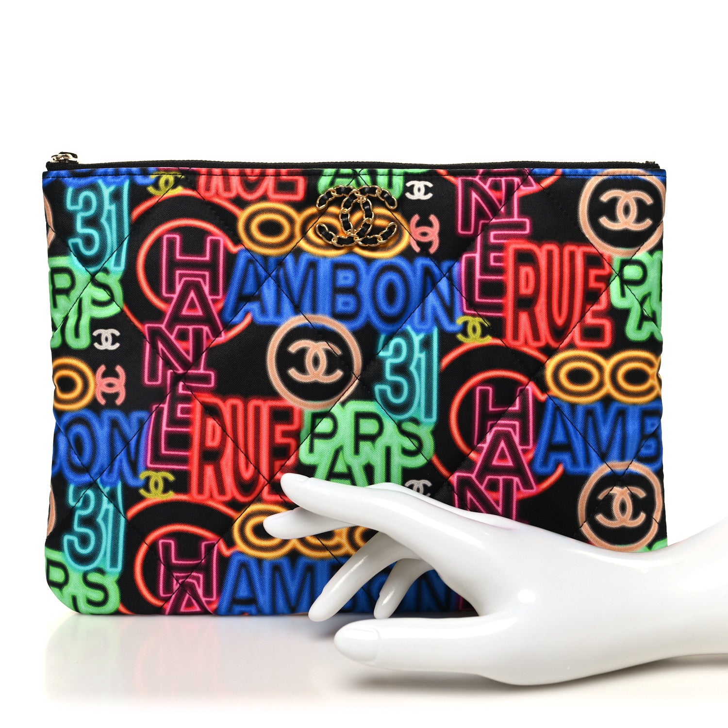 Chanel Fabric Quilted Neon Graffiti O Case Black Multicolor 2 of 10