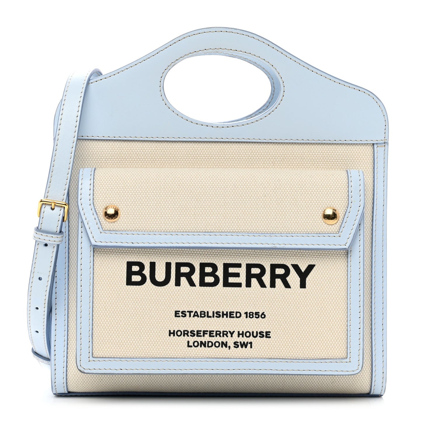 Canvas Smooth Calfskin Two Tone Mini Pocket Bag Natural Pale Blue