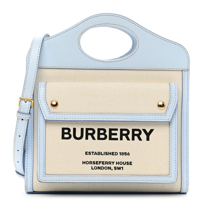 Burberry Canvas Smooth Calfskin Two Tone Mini Pocket Bag Natural Pale Blue 1 of 9