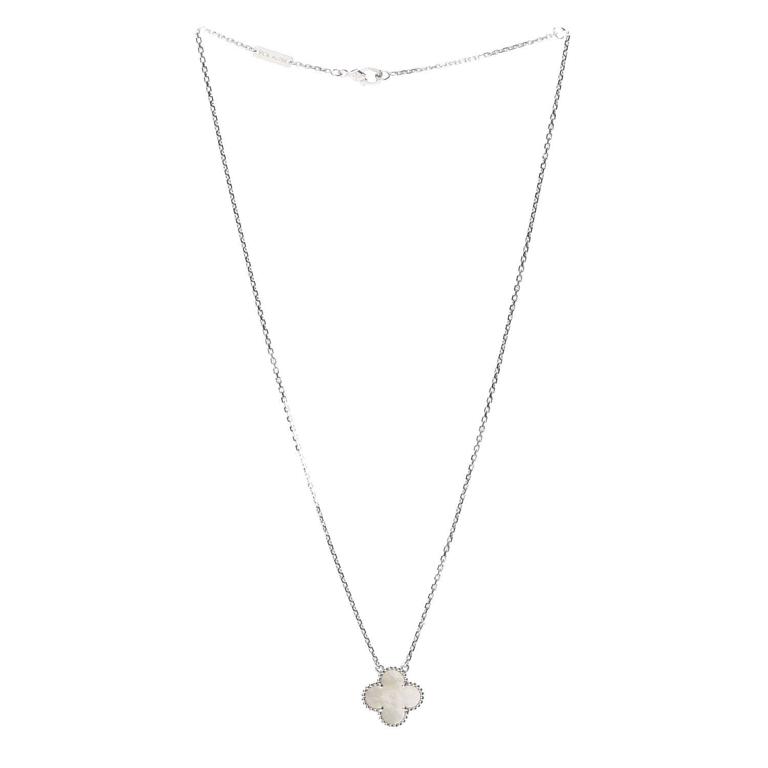 Van Cleef & Arpels 18K White Gold Mother of Pearl Vintage Alhambra Pendant Necklace 3 of 7