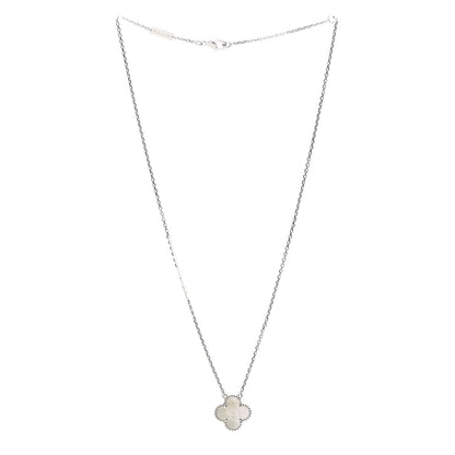 Van Cleef & Arpels 18K White Gold Mother of Pearl Vintage Alhambra Pendant Necklace 3 of 7
