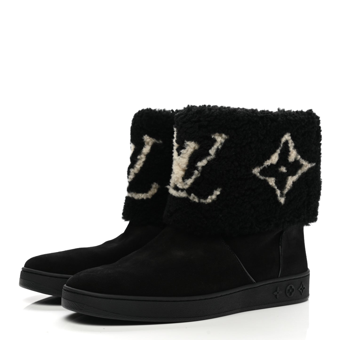 Suede Calfskin Shearling Snowdrop Flat Ankle Boot 40 Black