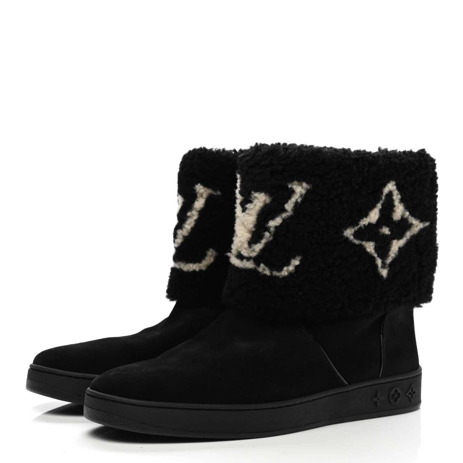 Louis Vuitton Suede Calfskin Shearling Snowdrop Flat Ankle Boot 40 Black 3 of 9