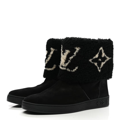 Louis Vuitton Suede Calfskin Shearling Snowdrop Flat Ankle Boot 40 Black 3 of 9