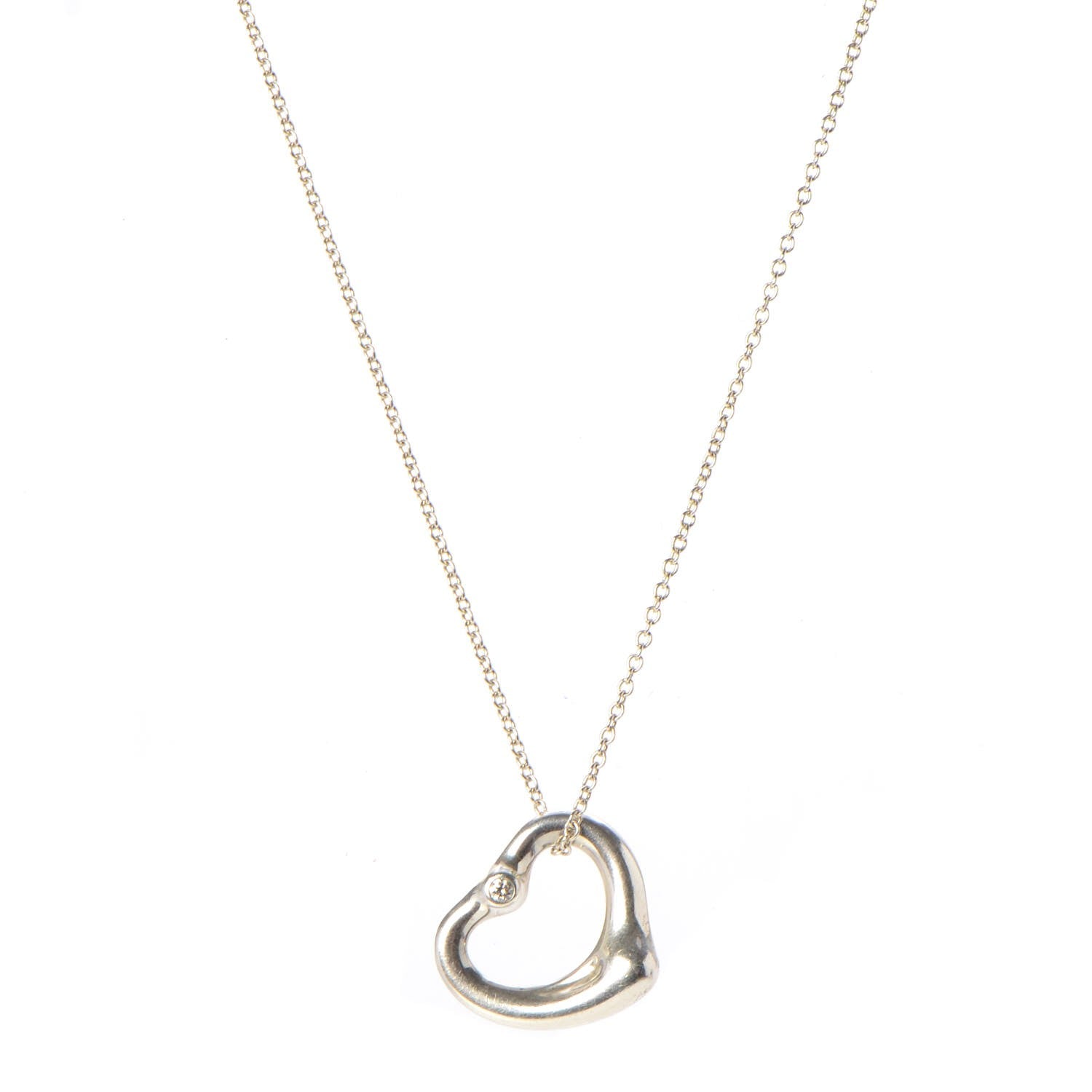 Tiffany Sterling Silver Diamond 16mm Elsa Peretti Open Heart Pendant Necklace 1 of 10