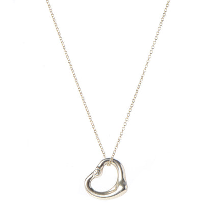 Tiffany Sterling Silver Diamond 16mm Elsa Peretti Open Heart Pendant Necklace 1 of 10