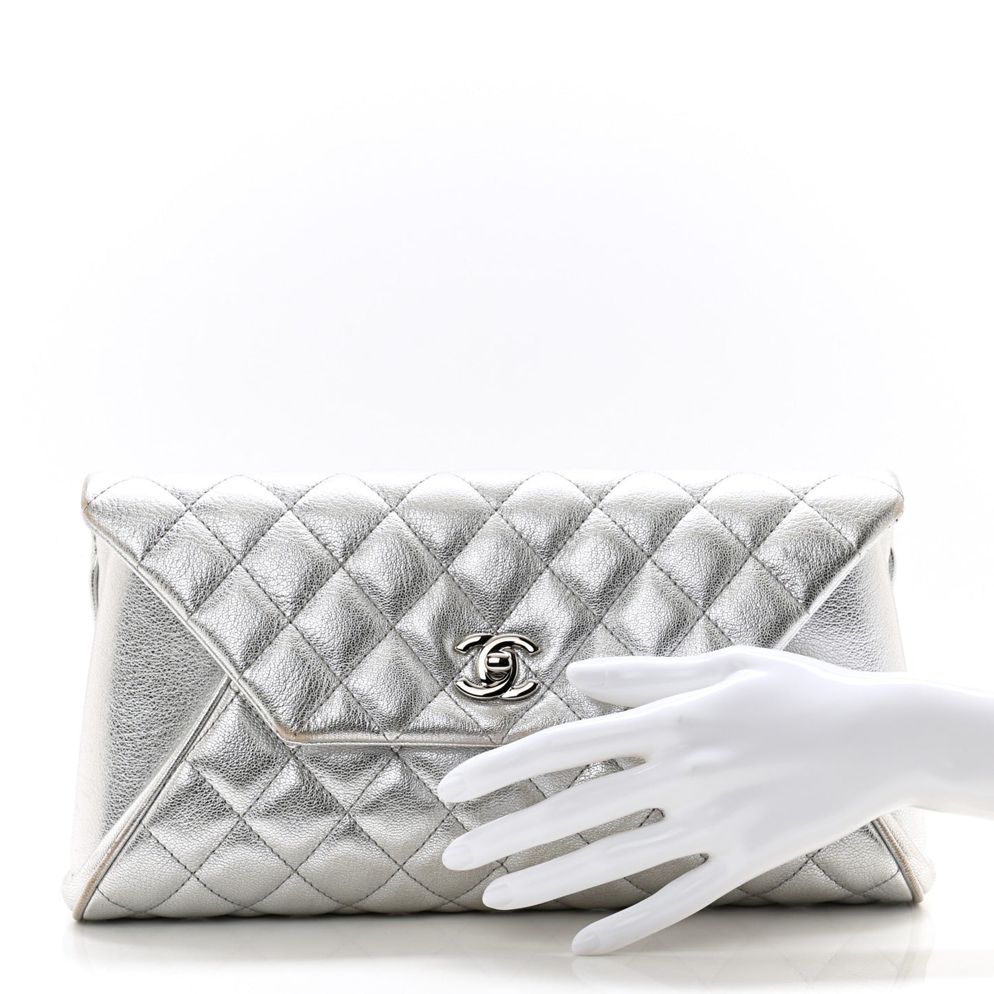 Metallic Calfskin Quilted Fold Up Again Clutch Silver