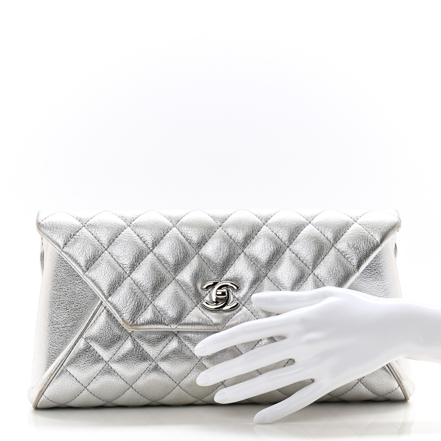 Chanel Metallic Calfskin Quilted Fold Up Again Clutch Silver 2 of 11