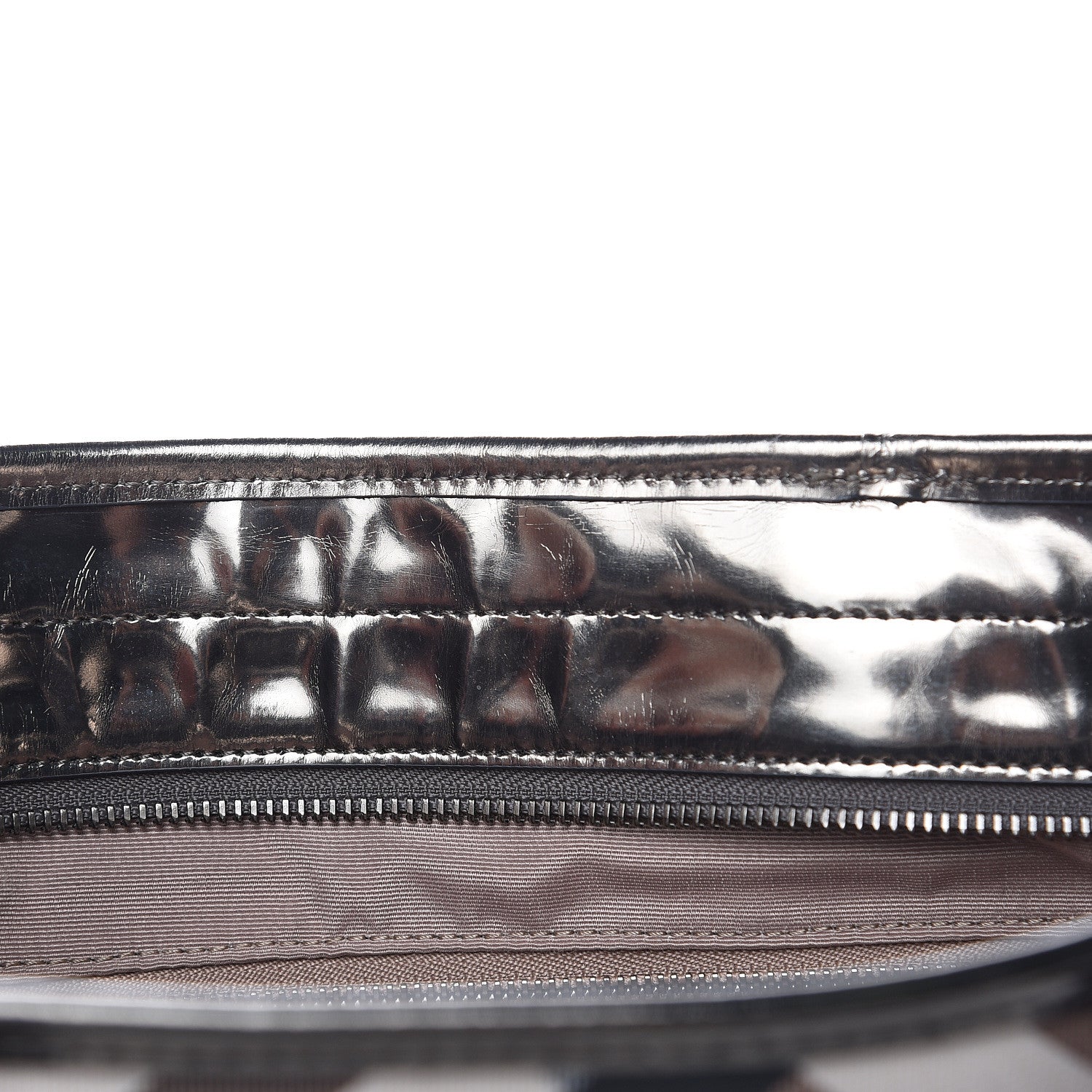 Burberry Metallic Calfskin Nova Check Tote Pewter 12 of 12