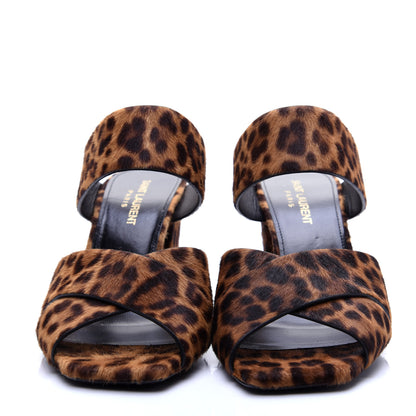 Saint Laurent Ponyhair Leopard Print Oak 75 Ankle Strap Sandals 38 Brown 2 of 11