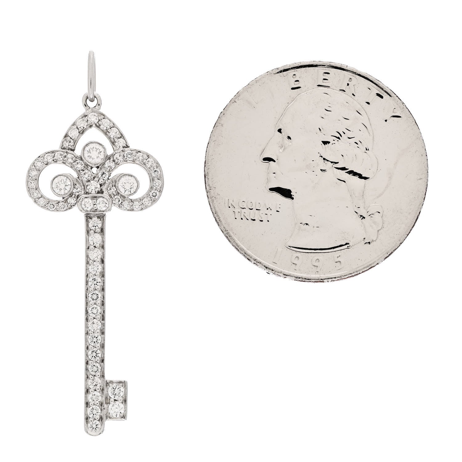 Tiffany Platinum Diamond .41ct Fleur De Lis Key Pendant 2 of 4