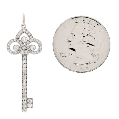 Tiffany Platinum Diamond .41ct Fleur De Lis Key Pendant 2 of 4