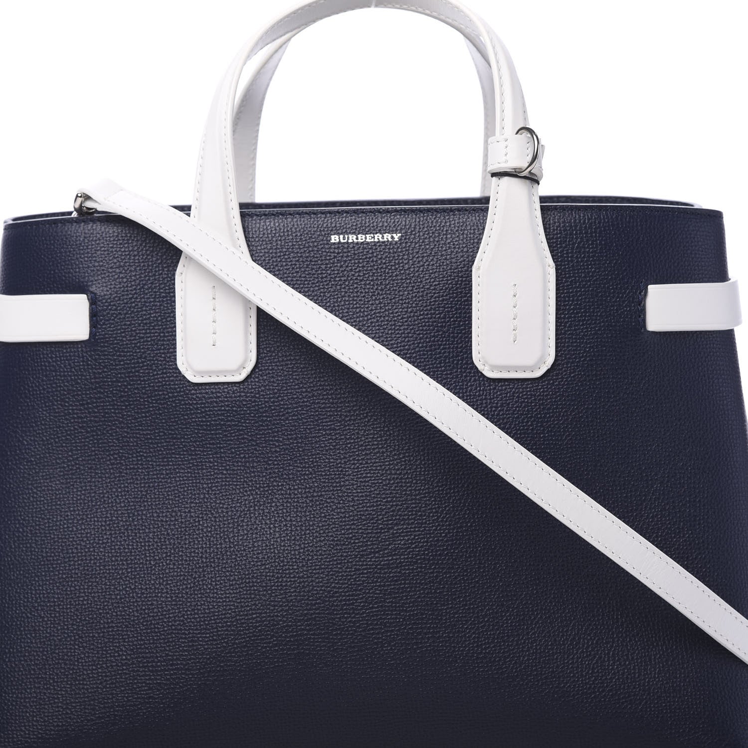 Burberry Derby Calfskin House Check Medium Bi-Color Banner Tote Regency Blue White 10 of 10