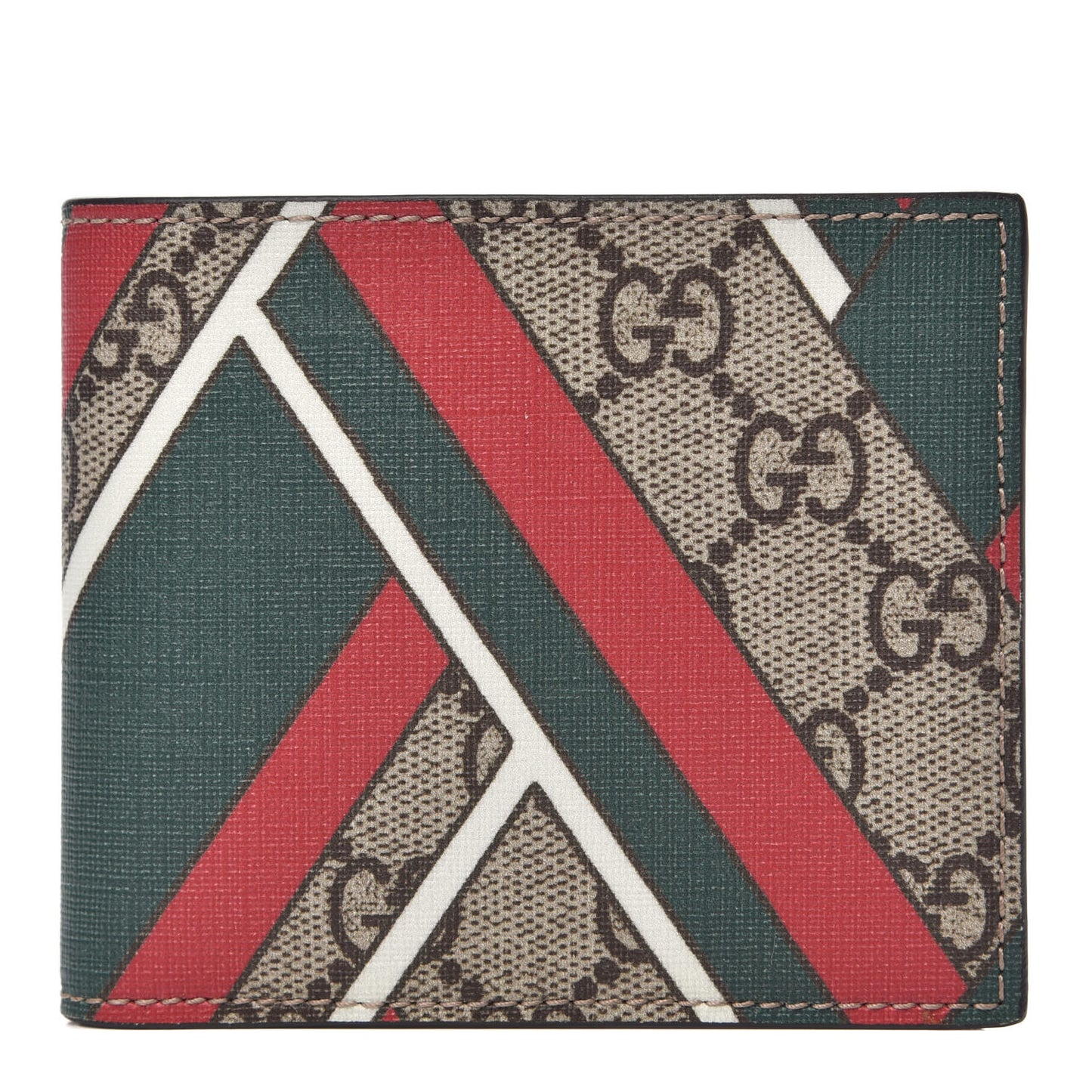 GG Supreme Monogram Chevron Bi-Fold Wallet Beige Green Red New Acero