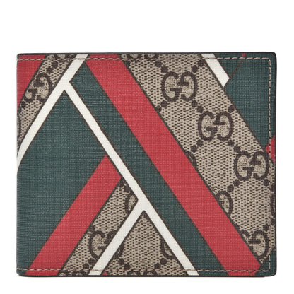 Gucci GG Supreme Monogram Chevron Bi-Fold Wallet Beige Green Red New Acero 1 of 10