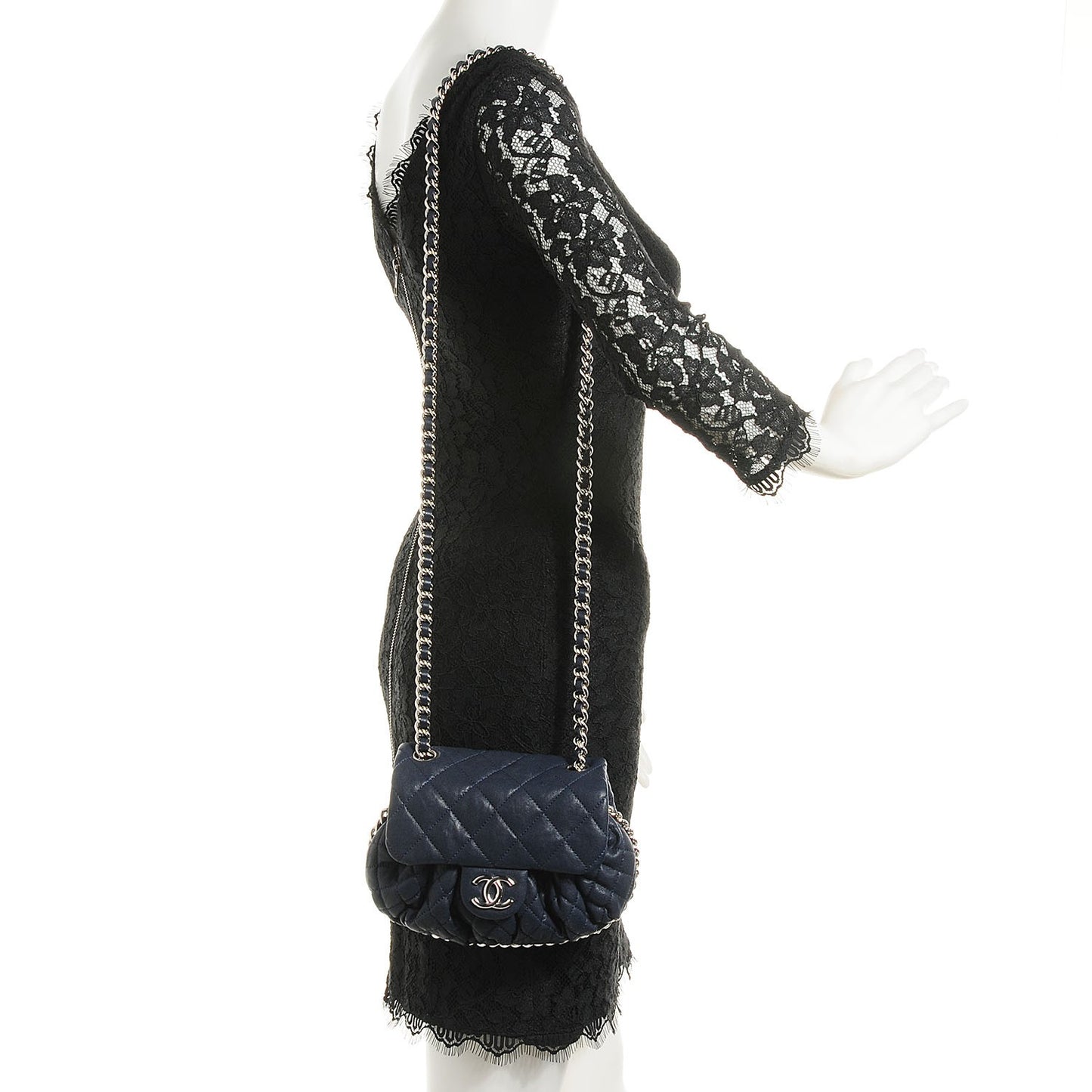 Washed Lambskin Mini Chain Around Messenger Dark Navy Blue