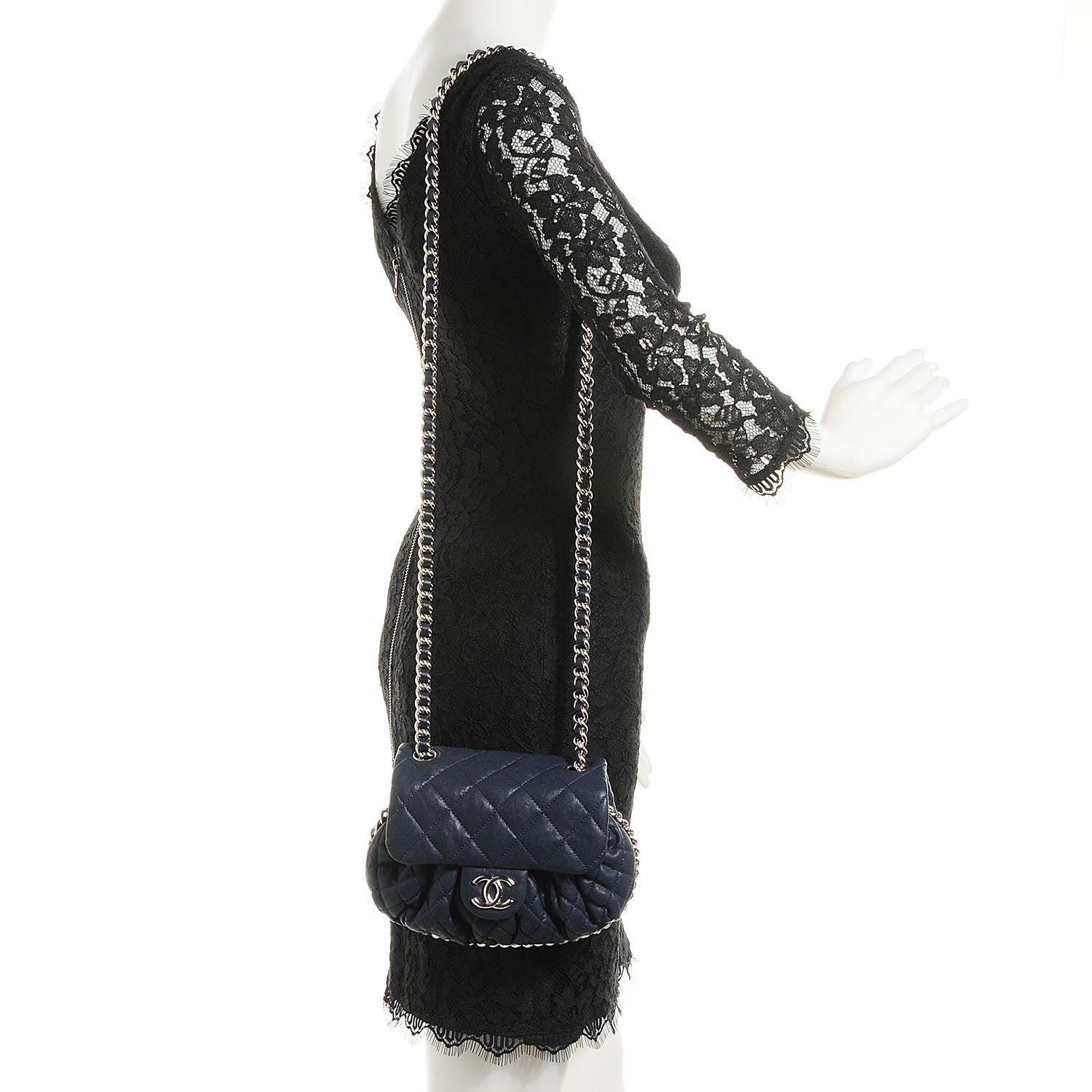 Chanel Washed Lambskin Mini Chain Around Messenger Dark Navy Blue 2 of 8