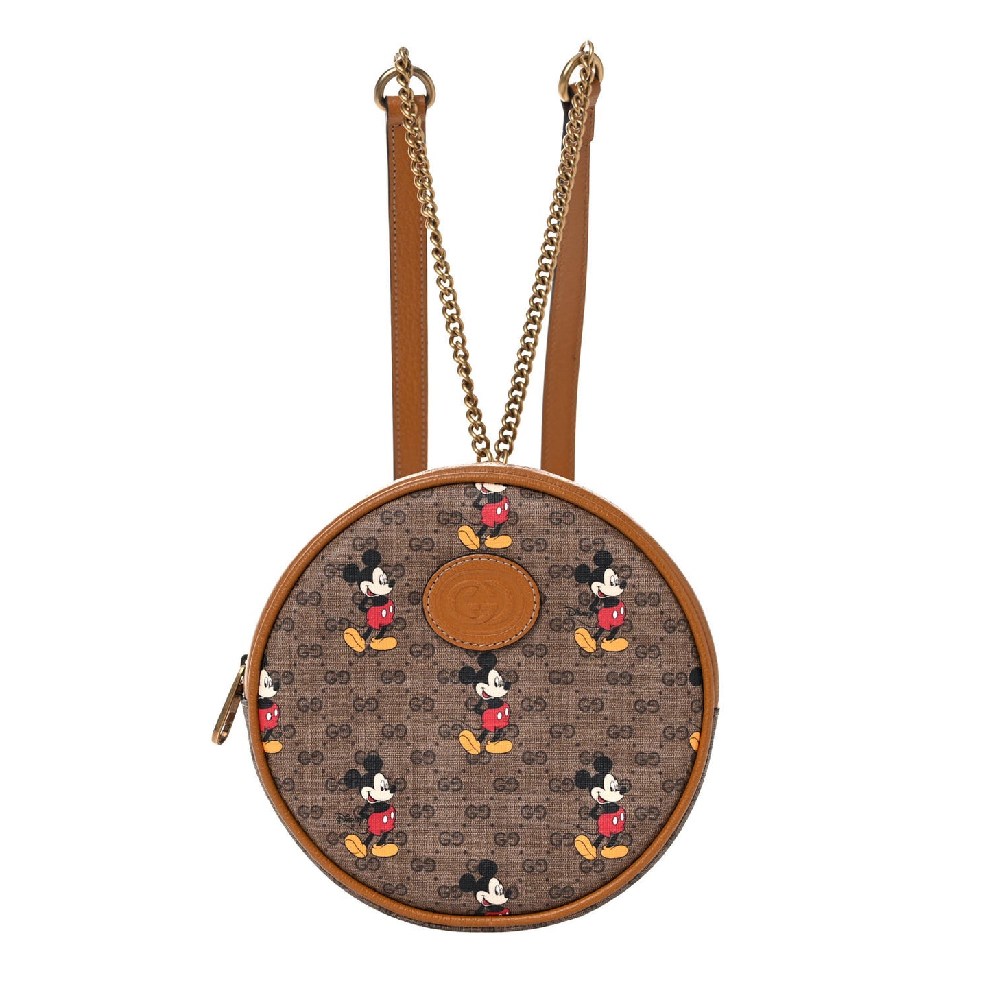 X DISNEY Mini Vintage GG Supreme Monogram Mickey Mouse Round Backpack Beige Vintage Sun Oil
