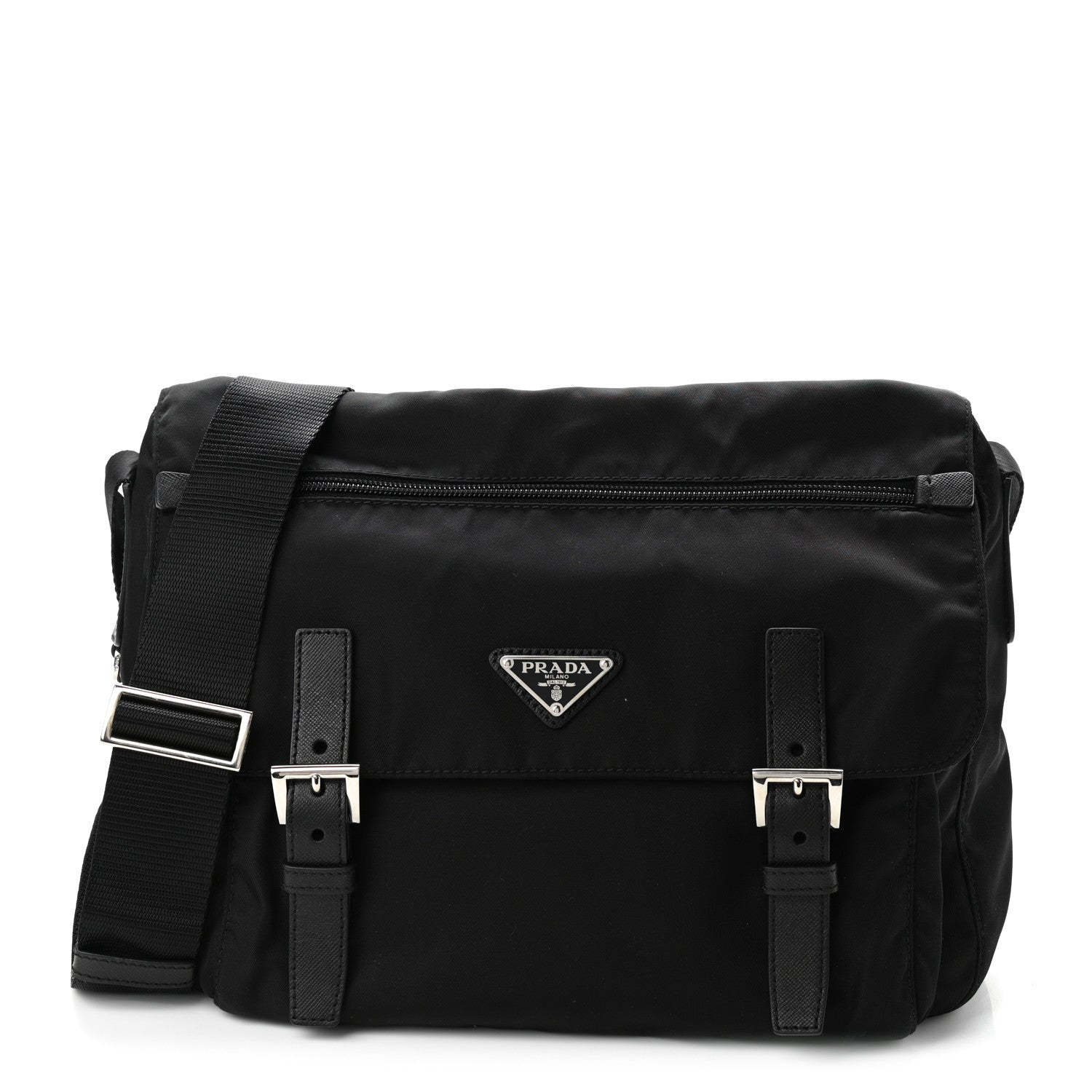 Prada Tessuto Nylon Saffiano Vela Messenger Bag Black 1 of 10
