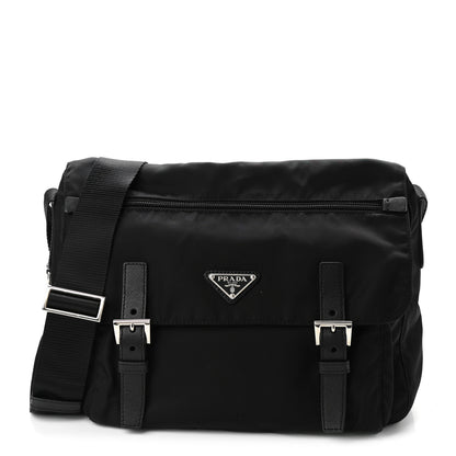 Prada Tessuto Nylon Saffiano Vela Messenger Bag Black 1 of 10