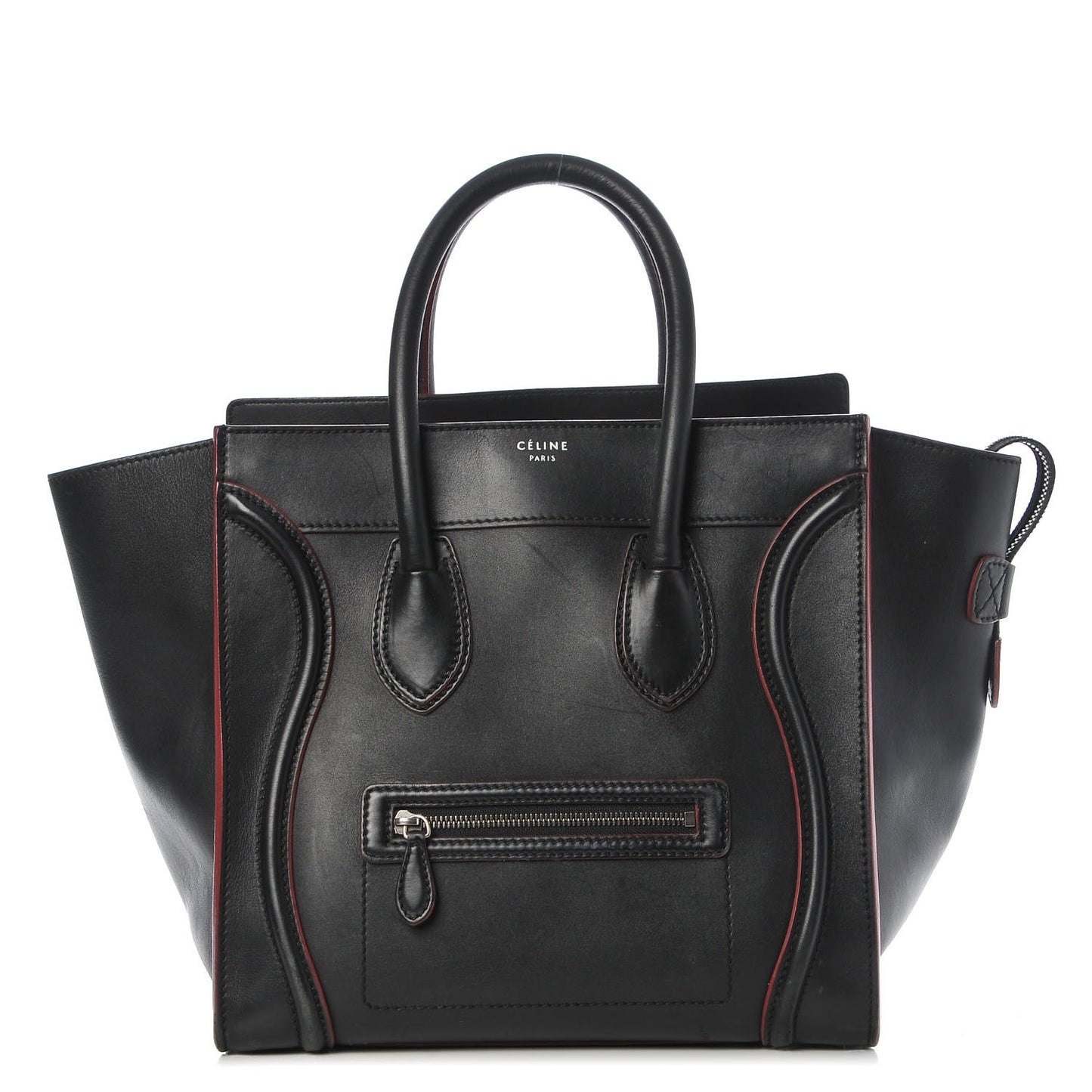 Smooth Calfskin Mini Luggage Black Pink Trim