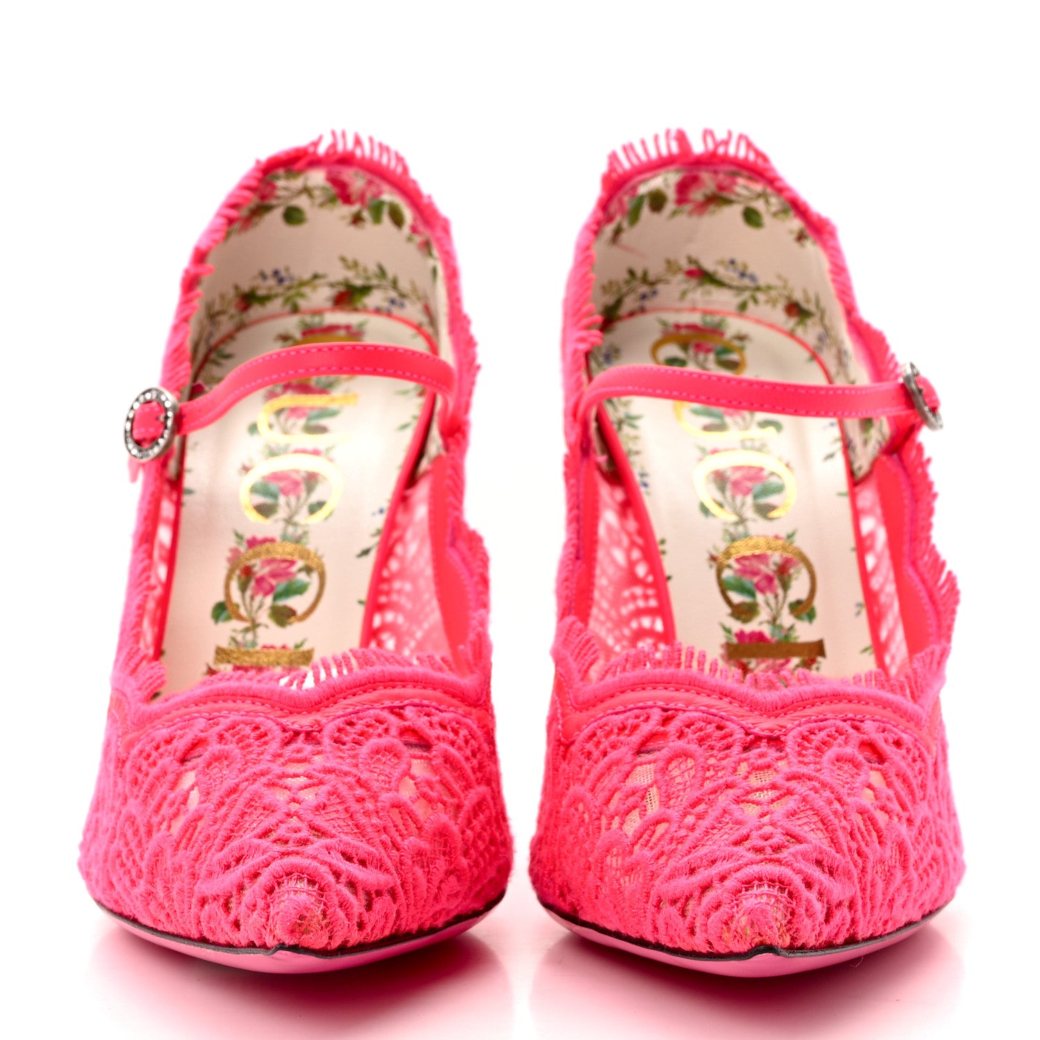 Gucci Corded Lace Crystal Virginia 95 Mary Jane Pumps 37.5 Fuxia 2 of 8