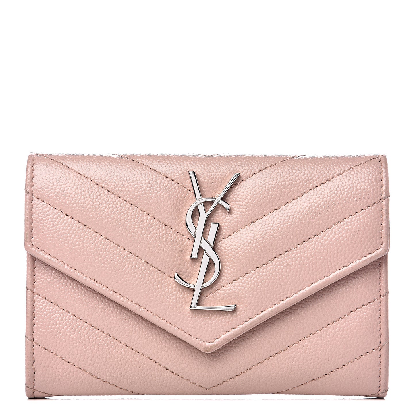 Grain De Poudre Matelasse Chevron Small Monogram Envelope Wallet Pale Pink