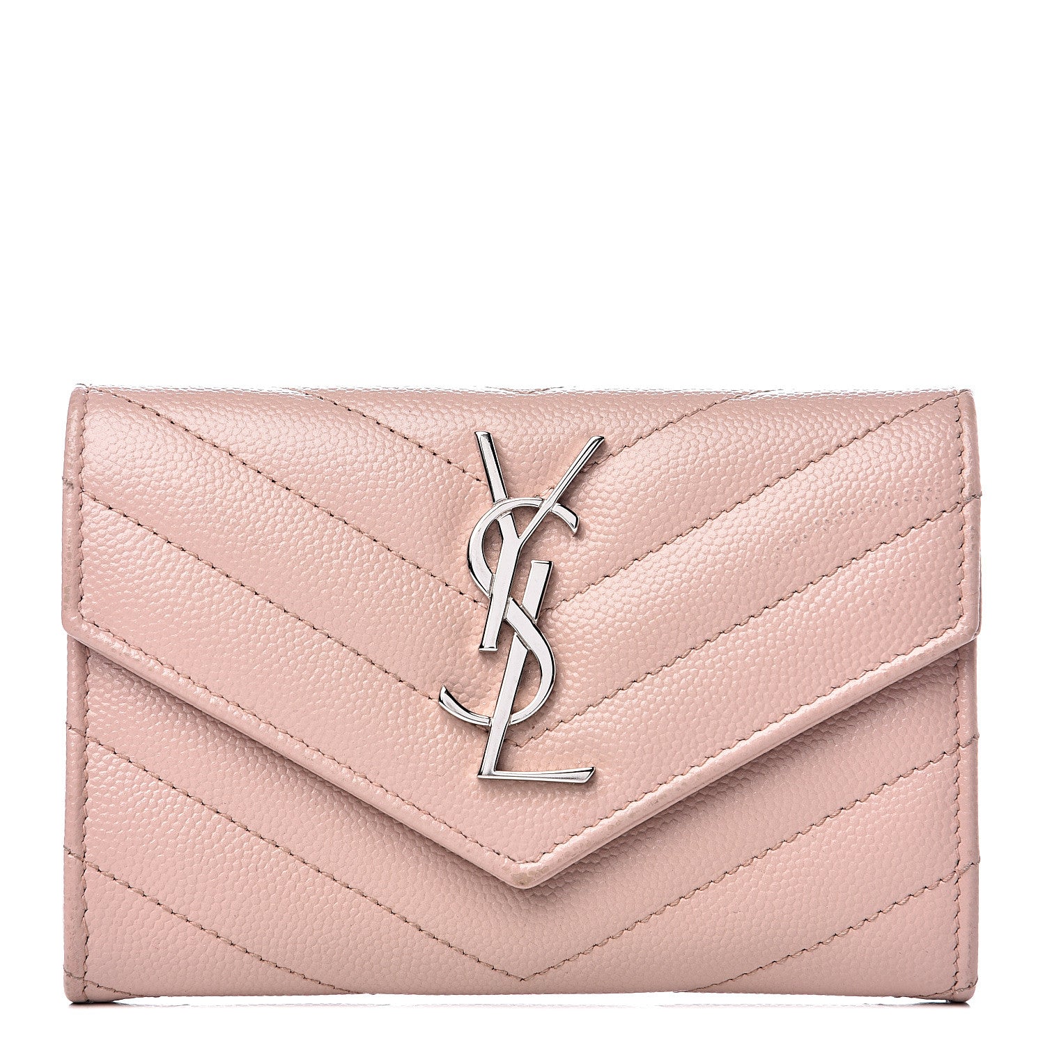 Saint Laurent Grain De Poudre Matelasse Chevron Small Monogram Envelope Wallet Pale Pink 1 of 8